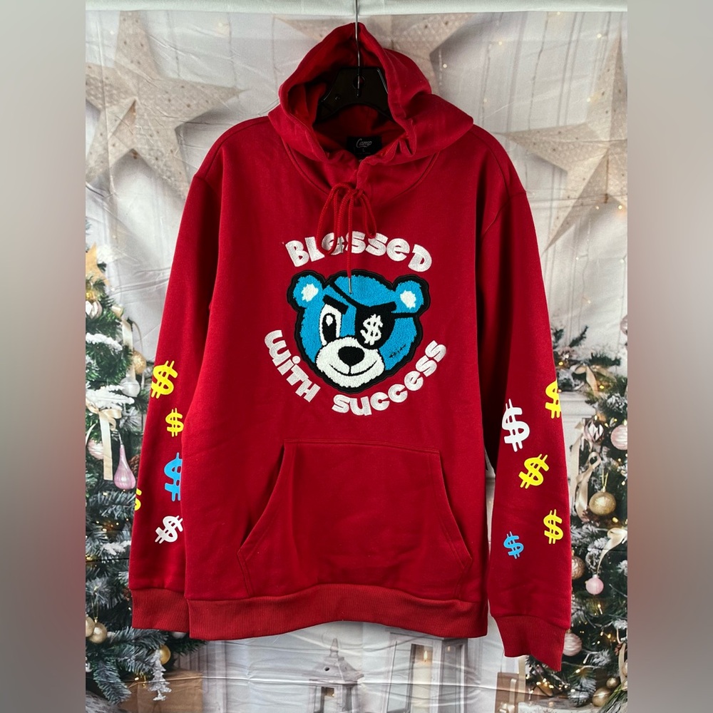 Camp Size:L  Men Hoodie  “Bless w/Success “ Embroidered Sweatshirt Long Sleeve